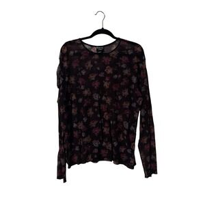 Basix Venezia Womens Shirt Size 26/28 Sheer Mesh Moody Floral Long Sleeve Blouse